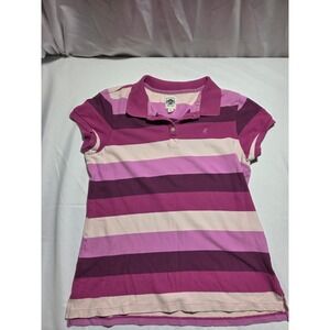 Vtg Y2k Old Navy Womens Purple Striped Polo Short Sleeve Pique Knit Size Large